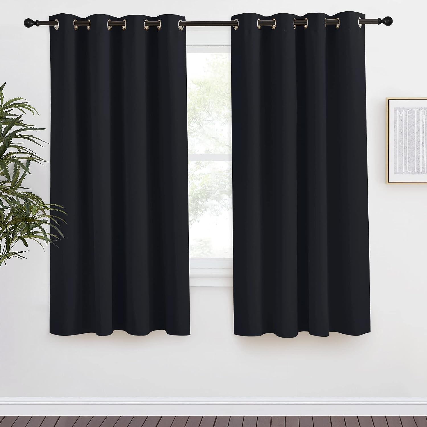 NICETOWN Black Blackout Curtain 68 inch Length, W55 x L68 Inch, 8 Grommets Top, 1 Piece, Thermal Insulated Modern Window Treatment…