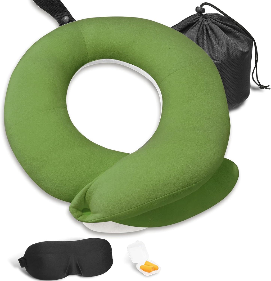 BUYUE Travel Neck Pillows for Airplanes, Memory Foam 360° Head Support Sleep for Long Flight, Skin-Friendly & Breathable, Kit with Eye…