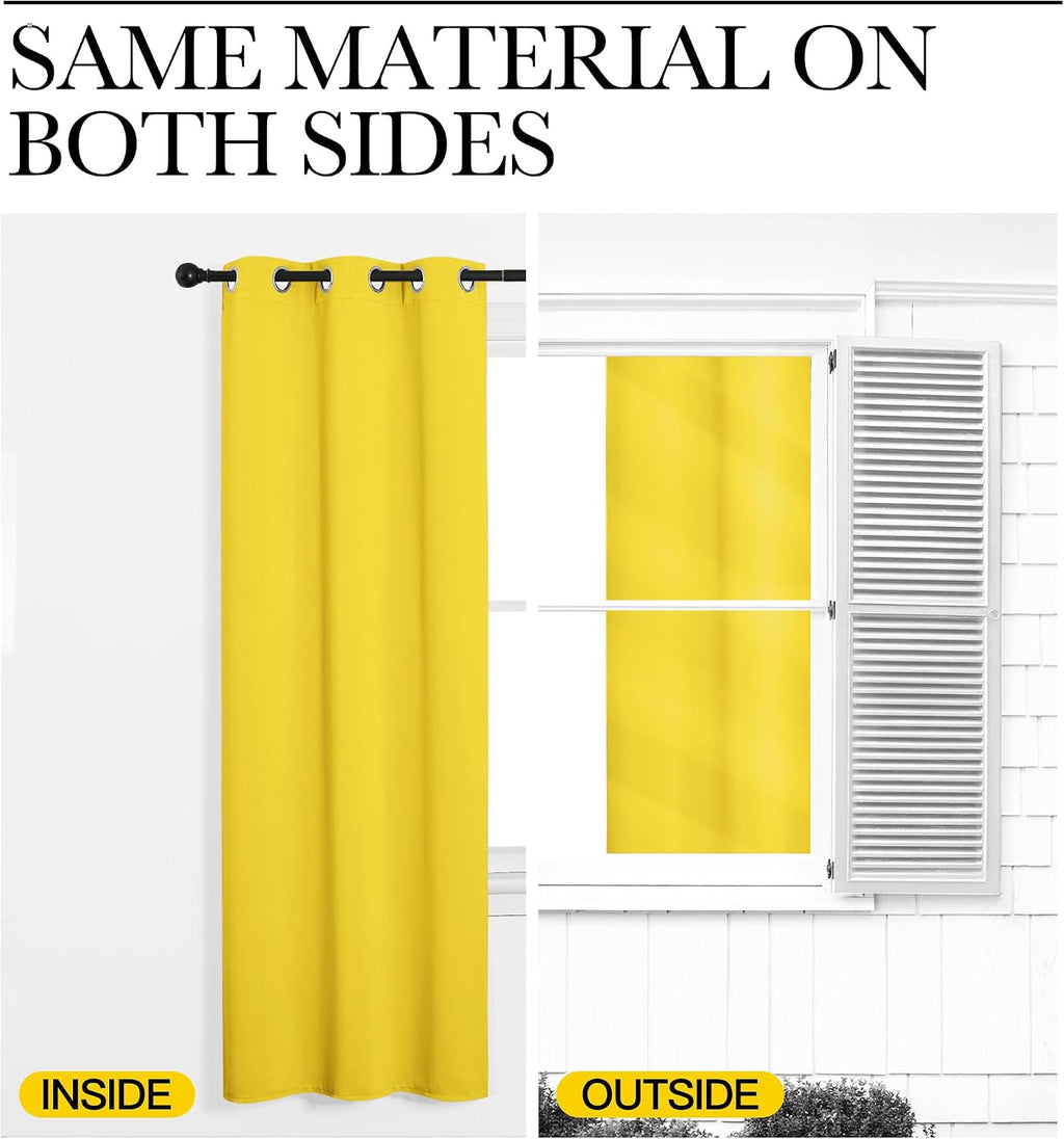 NICETOWN 84 inches Curtains for Office and Theater, Thermal Insulated Solid Grommet Drapes for Living Room (Bright Yellow, 1 Pair, 42…