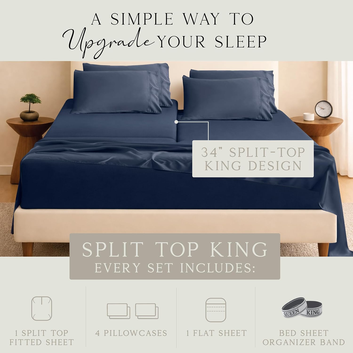 KARISSA MAE 6 Piece Pure Viscose from Bamboo 34" Split Top King Size Sheet Set | 100% FSC Certified | Luxuriously Soft | Cooling | 18"…