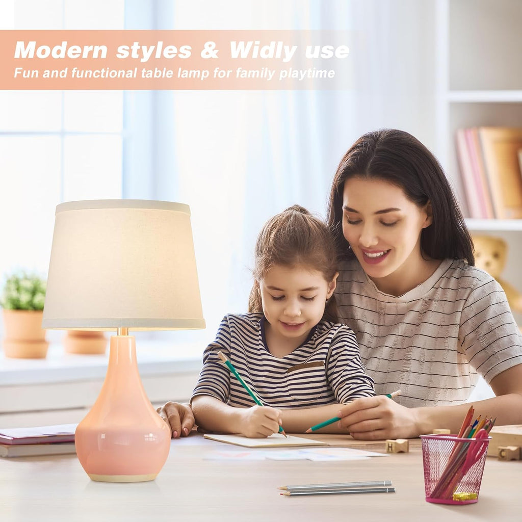 Seealle Modern Pink Table Lamps Set of 2 - Bedroom Lamps for Nightstand,19.4" Bedside Pink Lamp for Girls Room Living Room with Rocker…