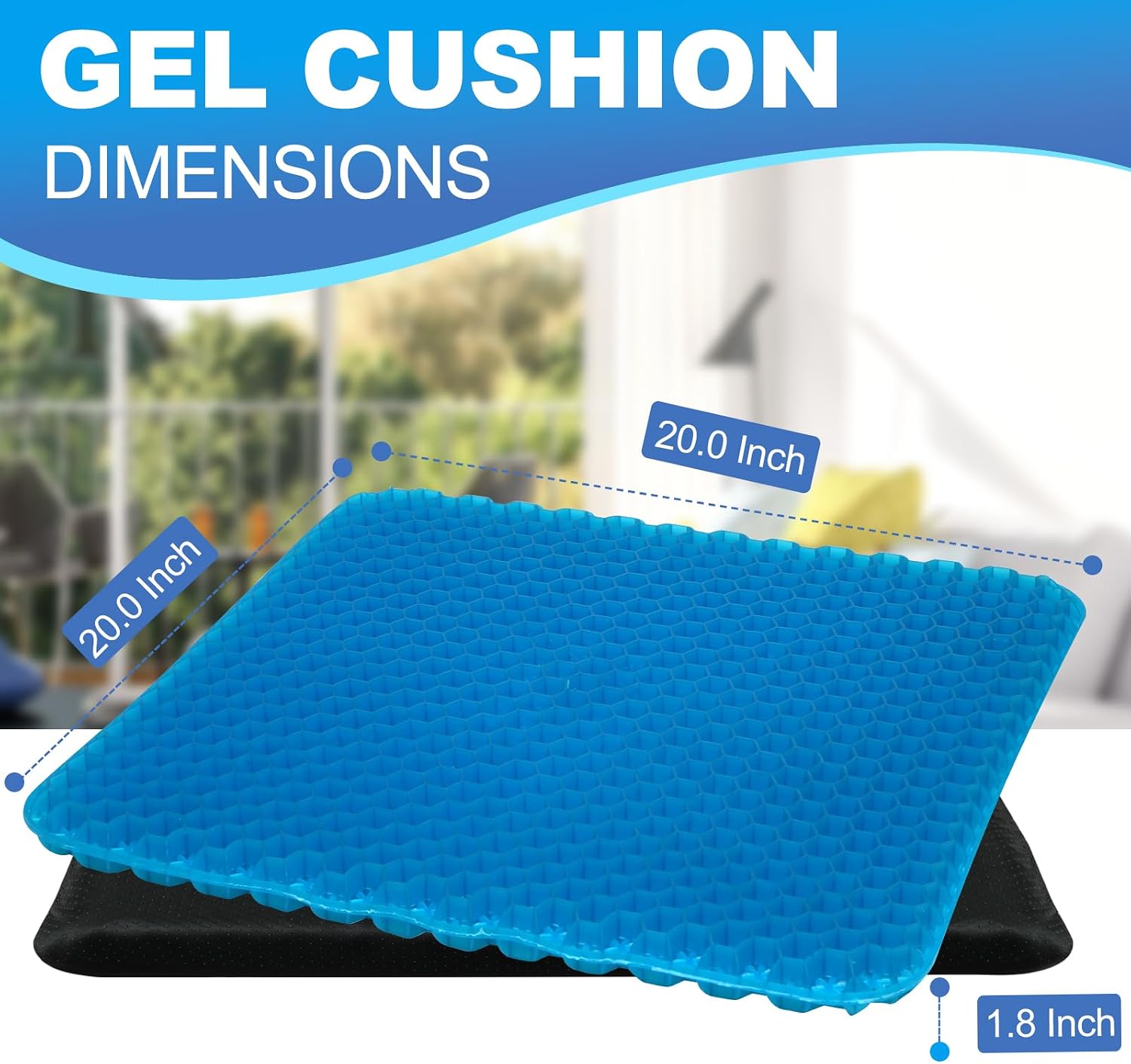 Gel Seat Cushion for Long Sitting - 20" x 20" x 1.8" (Extra Thick&Soft) Gel Cushion for People Over 140 lbs, Pressure Relief Cushion for…