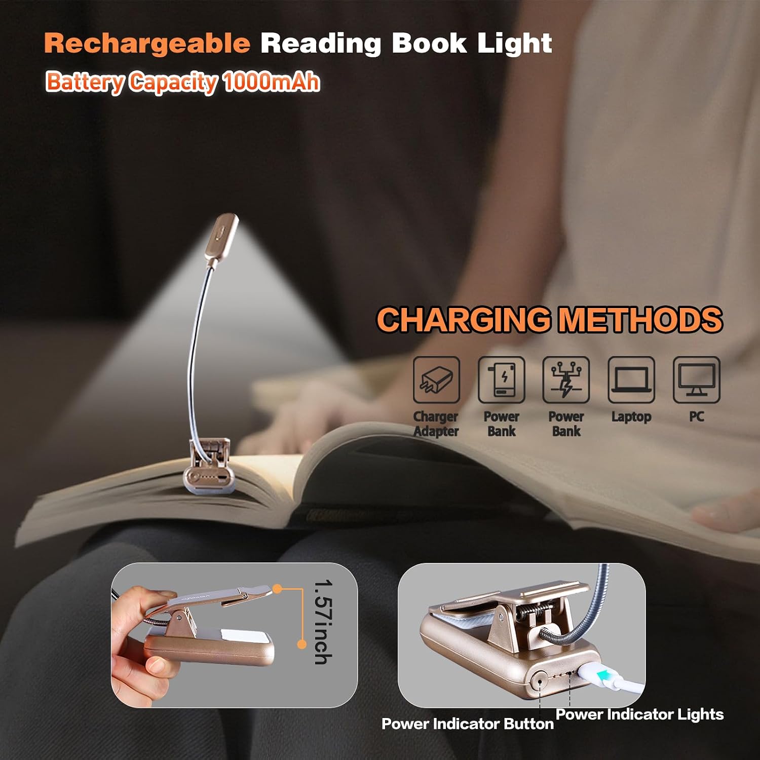 Vavofo Rechargeable Book Light for Reading in Bed Kids, 7 LED Reading Light with 9-Level Warm Cool White Daylight, Eye comfort Lamp with…