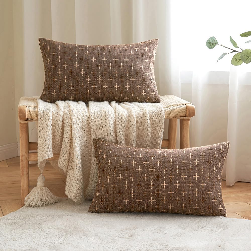 MIULEE Pack of 2 Decorative Vintage Burlap Linen Brown Throw Pillow Covers Modern Farmhouse Pillowcase Rustic Woven Textured Cushion…