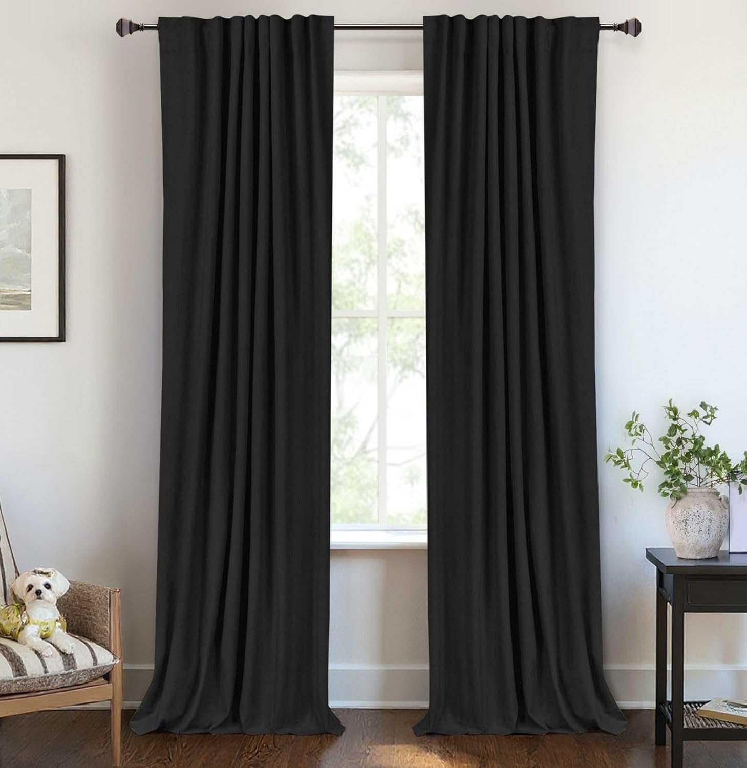 100BlackoutShield 100% Blackout Shield Linen Blackout Curtains for Bedroom 90 Inches Long, Back Tab/Rod Pocket Living Room Drapes, Thermal…