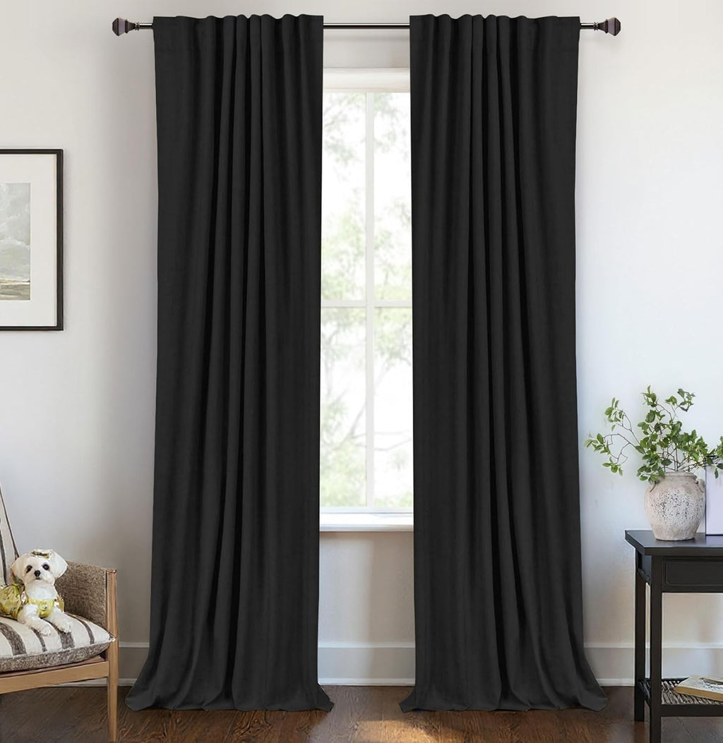 100BlackoutShield 100% Blackout Shield Linen Blackout Curtains for Bedroom 72 Inches Long, Back Tab/Rod Pocket Living Room Drapes, Thermal…