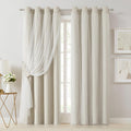 Bujasso Beige 80% Blackout Curtains with Sheer Overlay Mix and Match Double Layer Thermal Insulated Window Panels 84 inch for Living Room B…