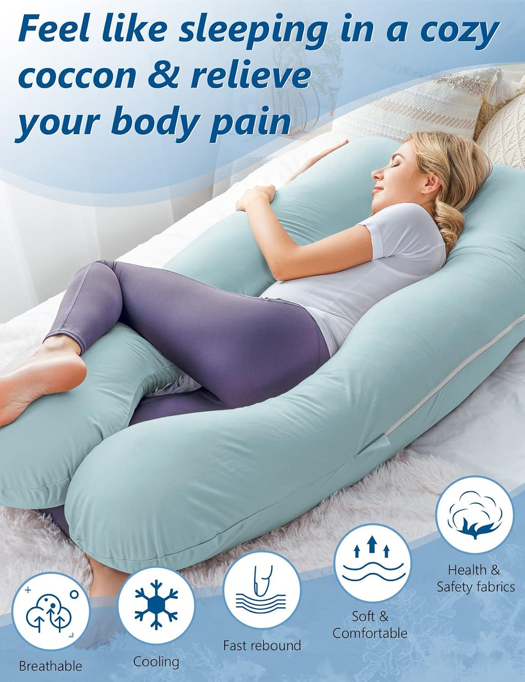 Meiz Pregnancy Pillow, Cooling Pregnancy Pillows for Sleeping, Maternity Pillow for Pregnant Women, Pregnancy Body Pillow with Cooling Jers…