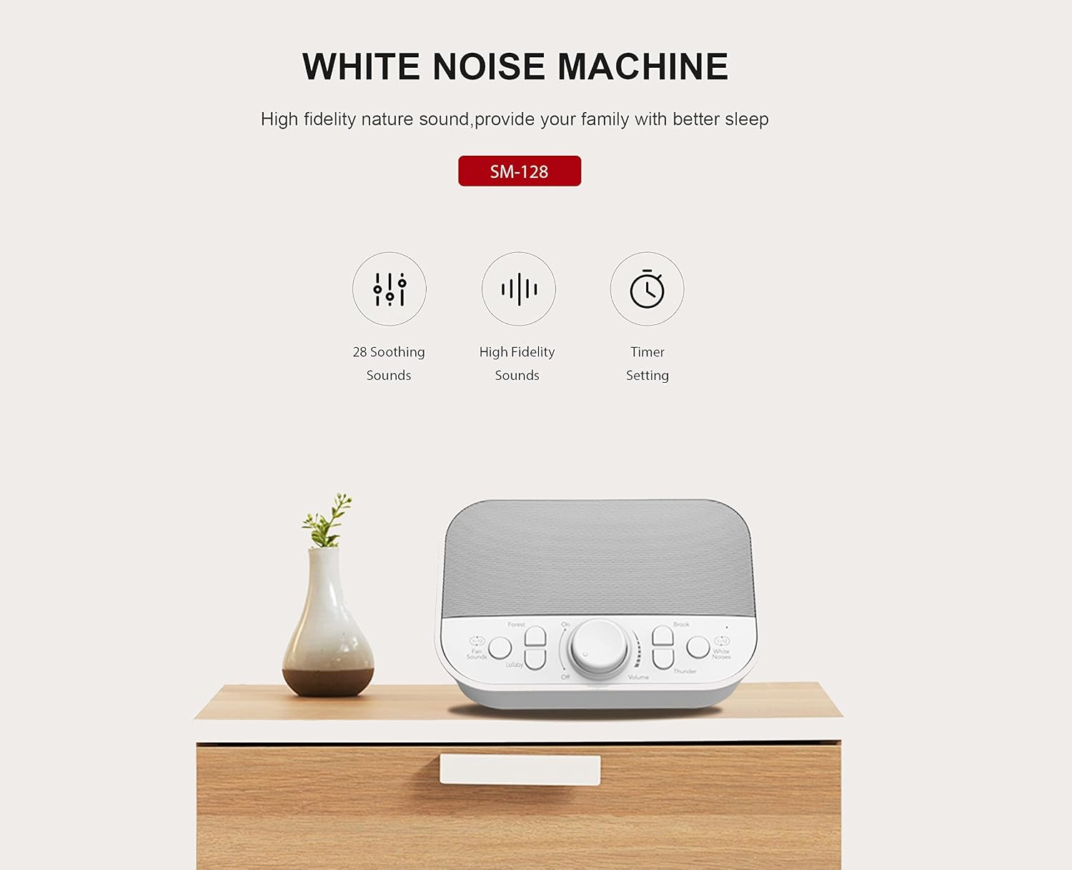 Riptunes White Noise Sound Machine w/ 28 Soothing Sounds, SM128 Enjoy Your Sleep with This Great Noise Machine