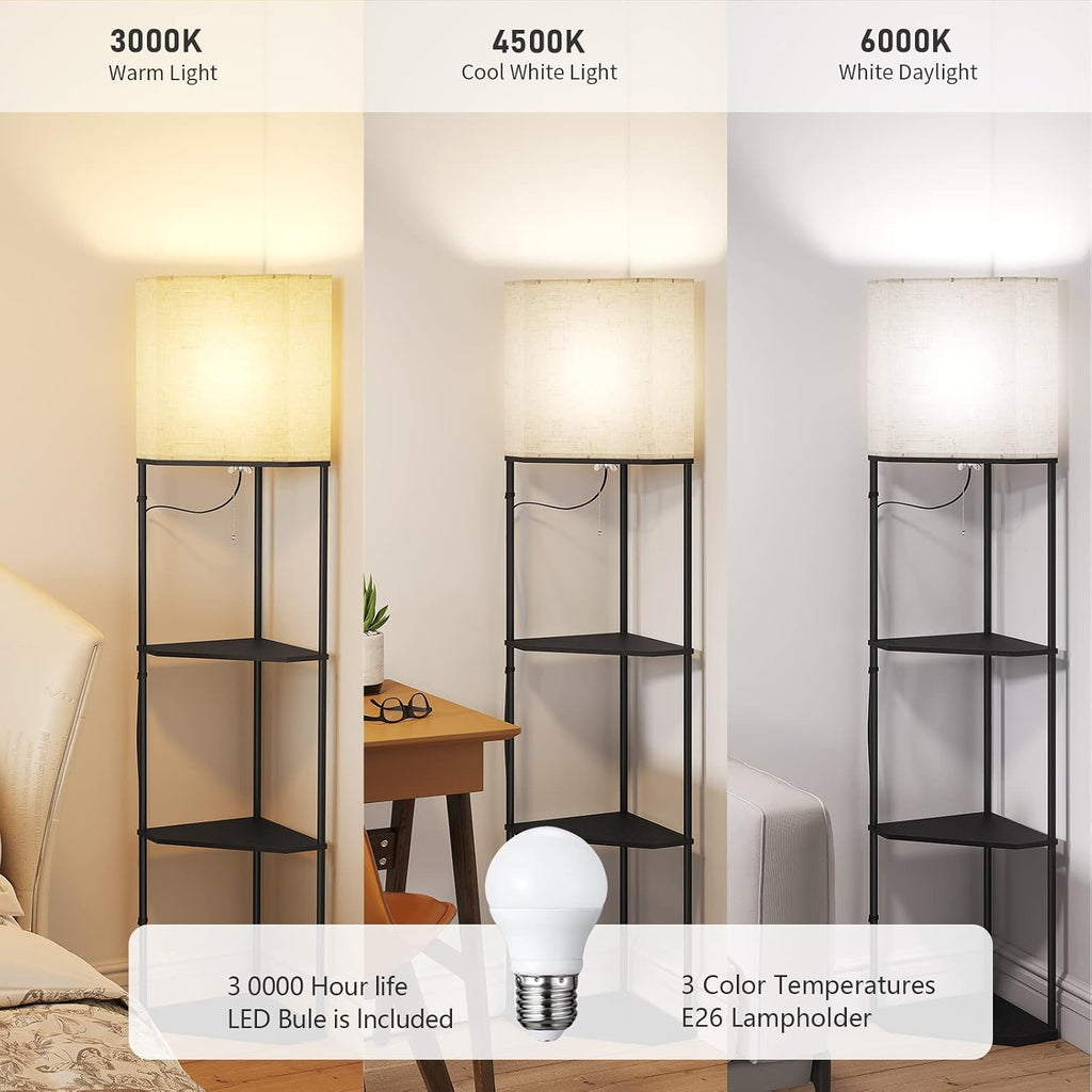 SUNMORY Sector Corner Shelf Lamp 3 Color Temperatures LED Bulb, Corner Lamps with Linen Lampshade, Floor Lamps for Living Room, Bedroom…