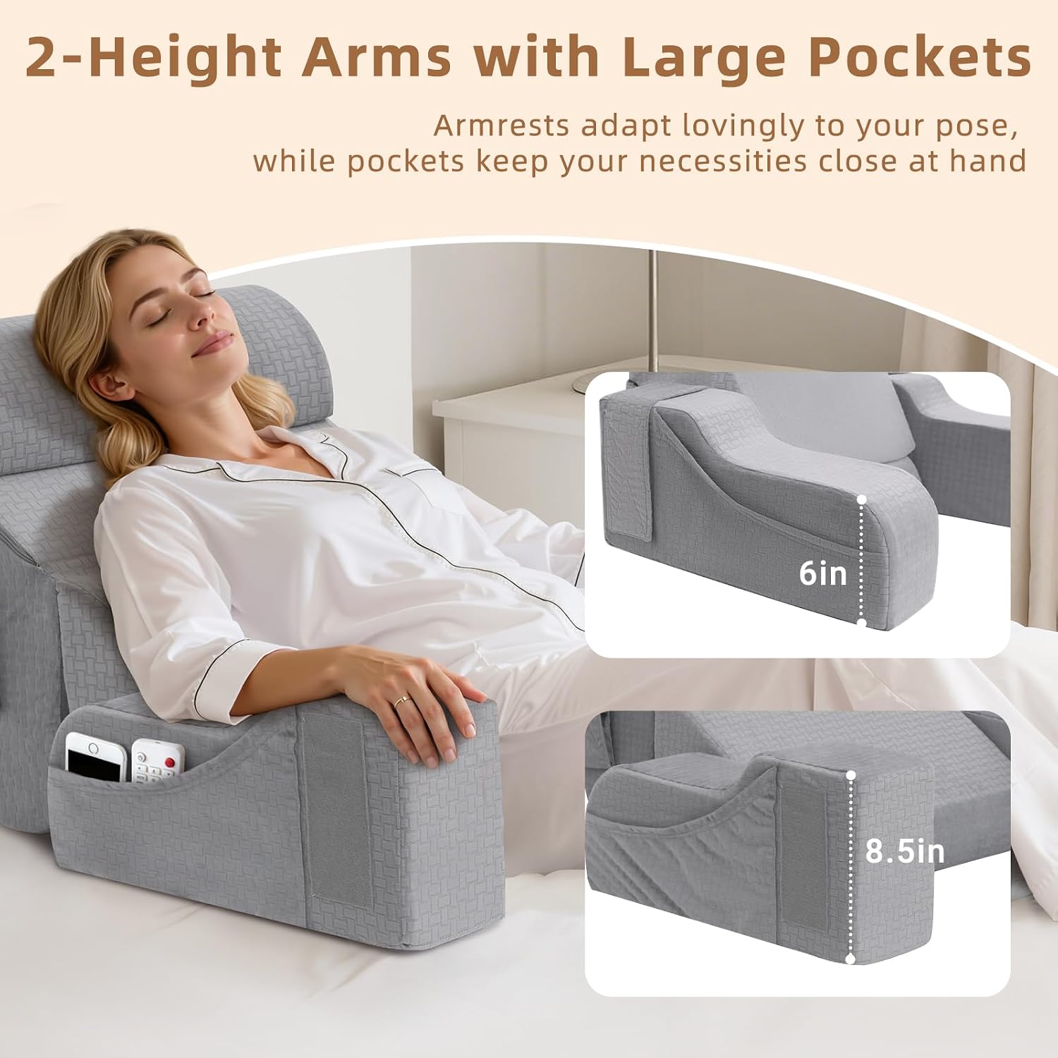 Esuerdo 5PCS Reading Pillow for Sitting in Bed Adult, 2 in 1 Foldable Back Wedge Pillow for Sleep, Ergonomic Back Support Pillow with Arms…