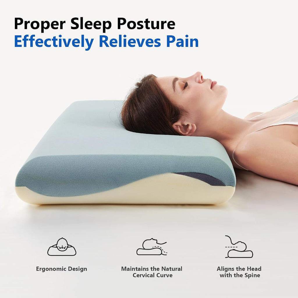 Nap Cervical Pillow for Neck, Memory Foam Pillow 3.94'' Medium Profile, Cooling Fabric for Sleeping, Ergonomic Contour Support for Sid…