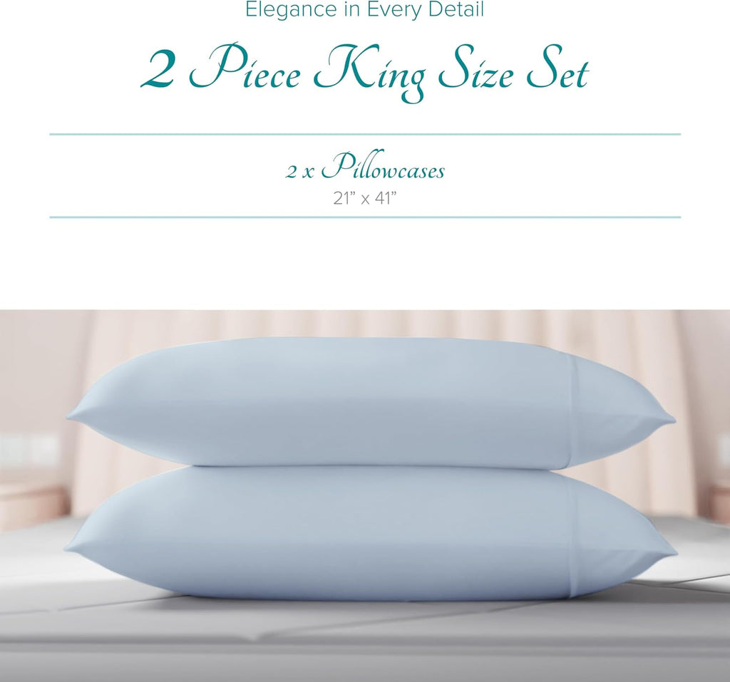 Carressa Linen Luxury Egyptian Cotton King Pillow Cases Set of 2-800 Series Tulips Collection Pillowcases for Sleeping (Light Blue)…