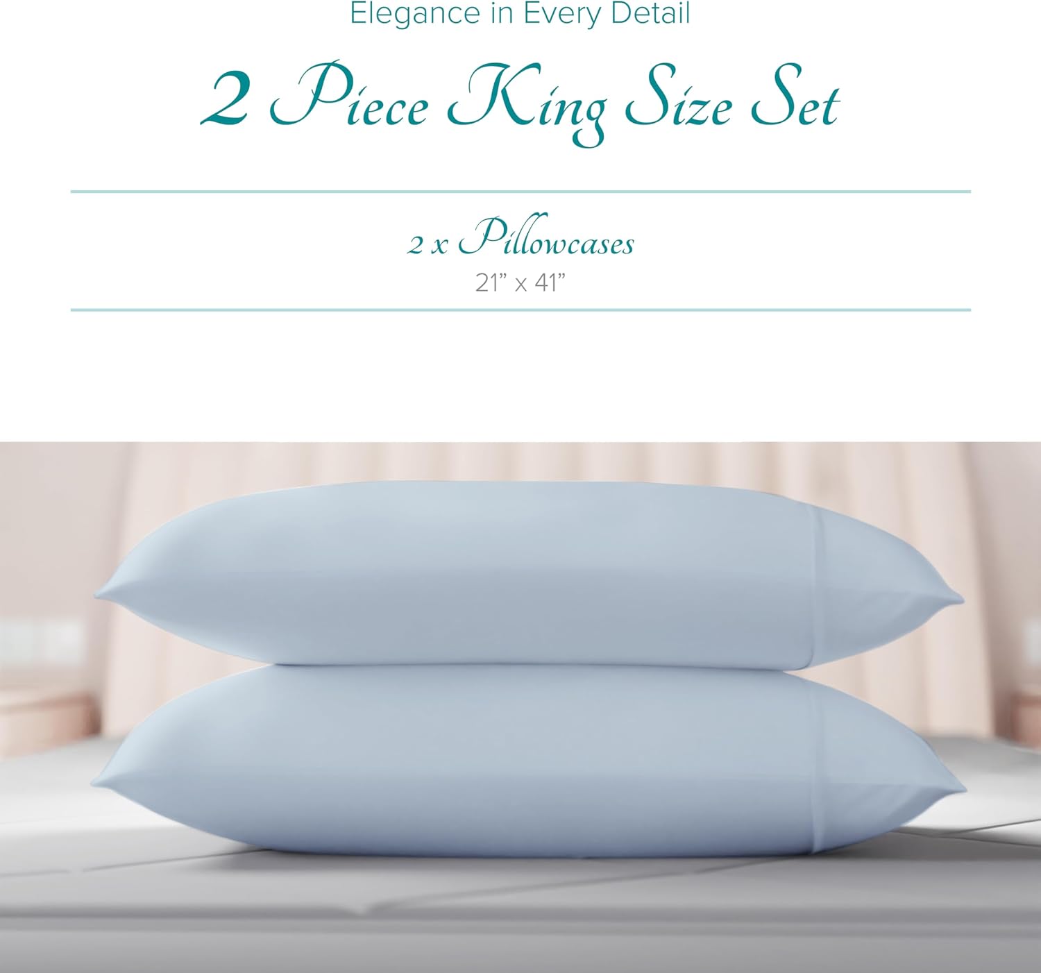 Carressa Linen Luxury Egyptian Cotton King Pillow Cases Set of 2-800 Series Tulips Collection Pillowcases for Sleeping (Light Blue)…