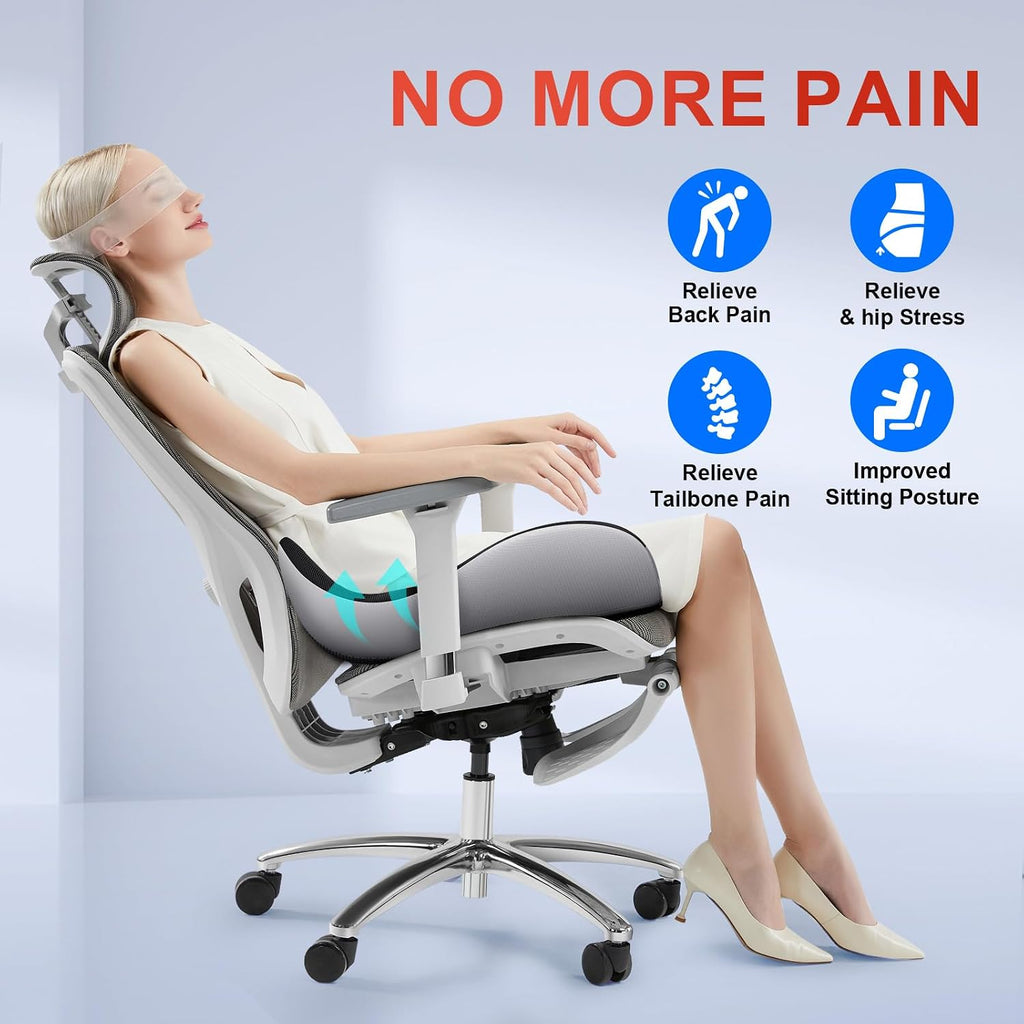 Benazcap X Large Memory Seat Cushion for Office Chair Ergonomic Cushions Butt Pillow for Pressure Relief Sciatica & Memory Foam for Long Si…
