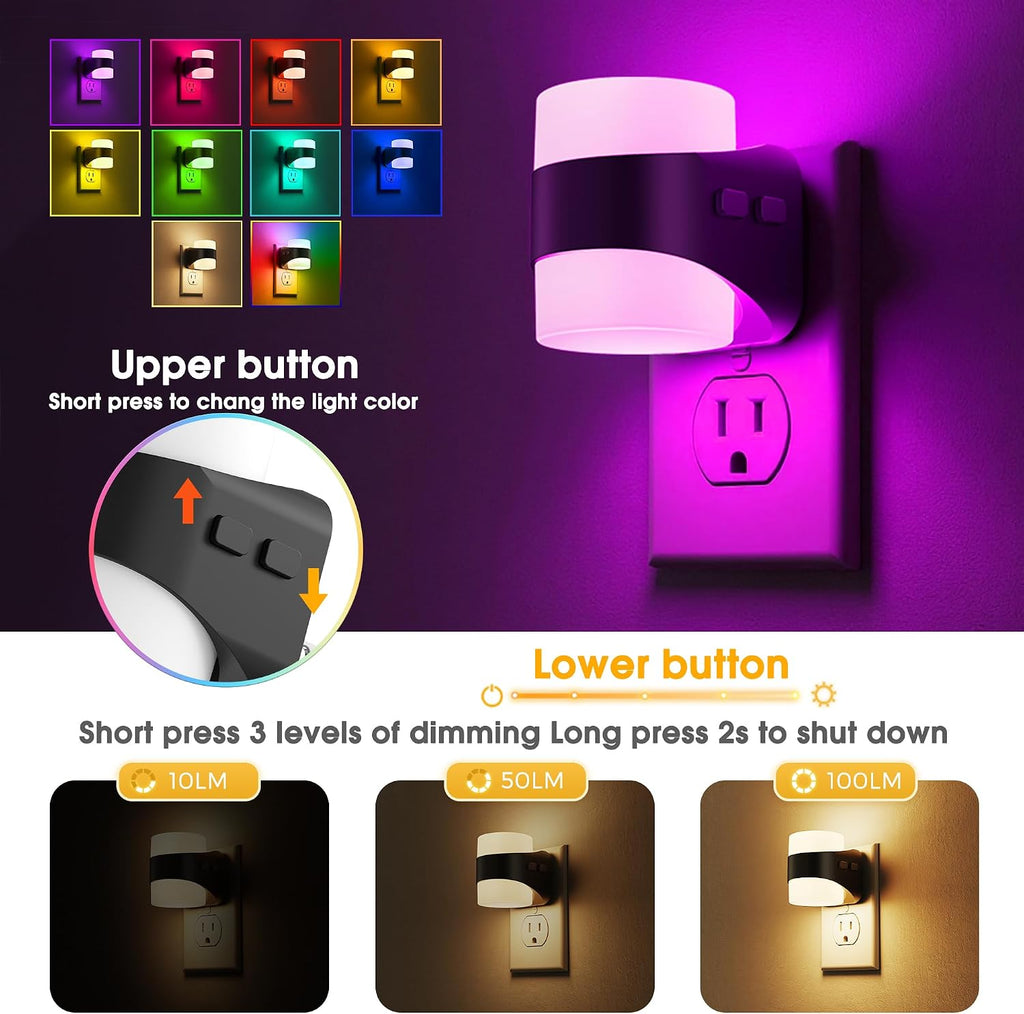 L LOHAS LED Colored Night Lights Plug into Wall, 3 Brightness Level, 1W Low Power Nightlight with Auto On/Off Sensor, Ideal for Living…