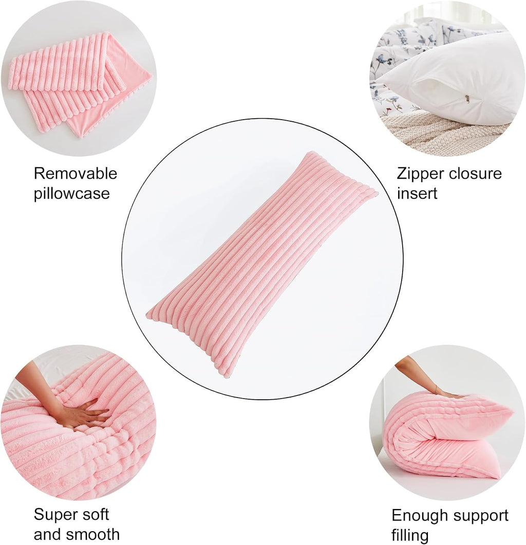 Memfydu Full Body Pillow with Fluffy Stripe Faux Fur Removable Cover, Long Bed Pillow Adult 20x54 Inches for Side Sleeper and Pregnancy, Pi…