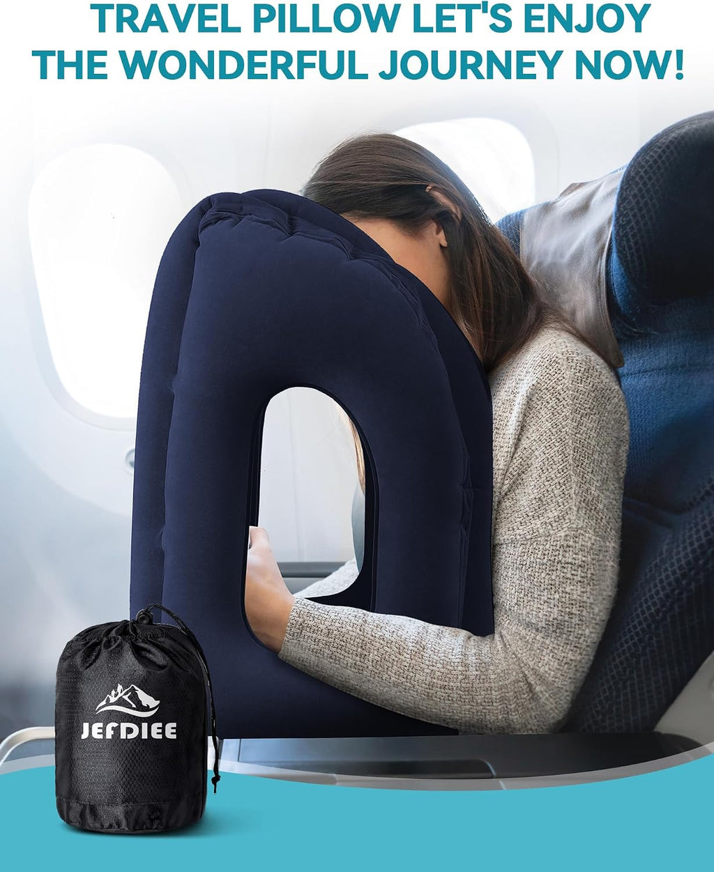 Travel Pillow, Inflatable Airplane Pillow for Sleeping Comfortably Supports Head and Chin for Airplane, Car, Bus and Office