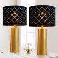 Set of 2 Modern Table Lamps for Living Room Bedroom, Gold Nightstand Resin Lamps with Black Grid Shade, Contemporary Desk Lamps for…