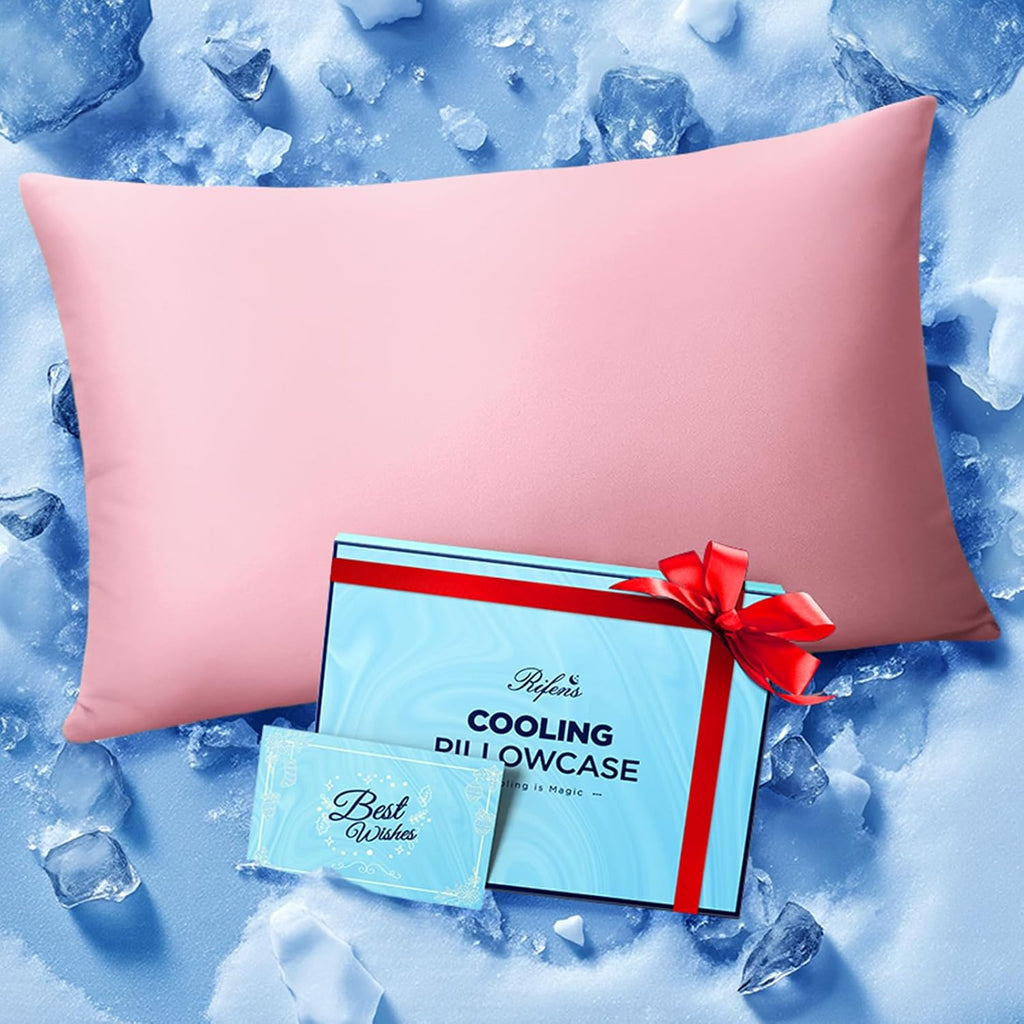 Rifens Ice Cooling Pillowcase for Hot Sleepers, Instantly Cool, Stays Cold All Night, Softer Than Silk Pillow Cases, Pillow Covers with Inv…