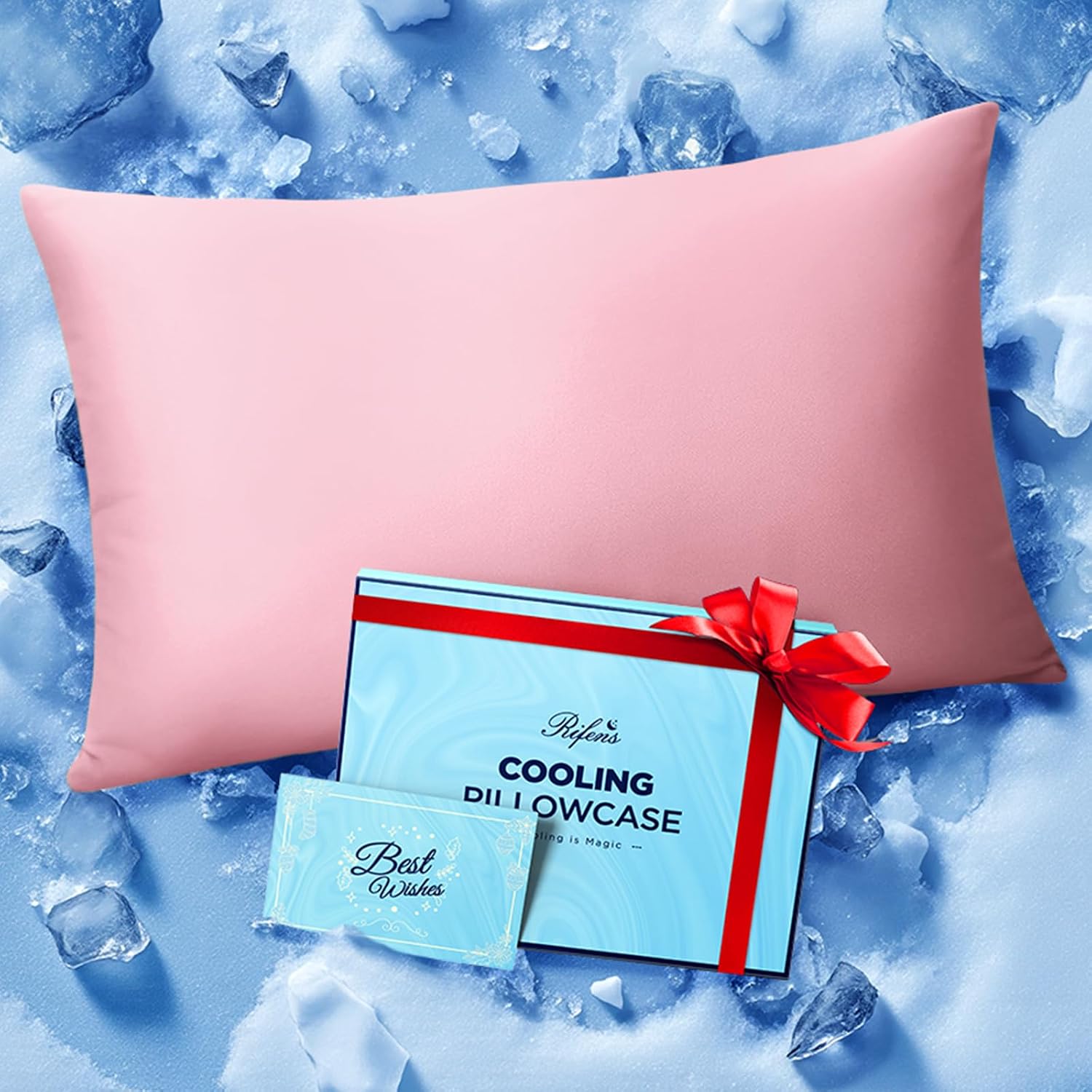 Rifens Ice Cooling Pillowcase for Hot Sleepers, Instantly Cool, Stays Cold All Night, Softer Than Silk Pillow Cases, Pillow Covers with Inv…