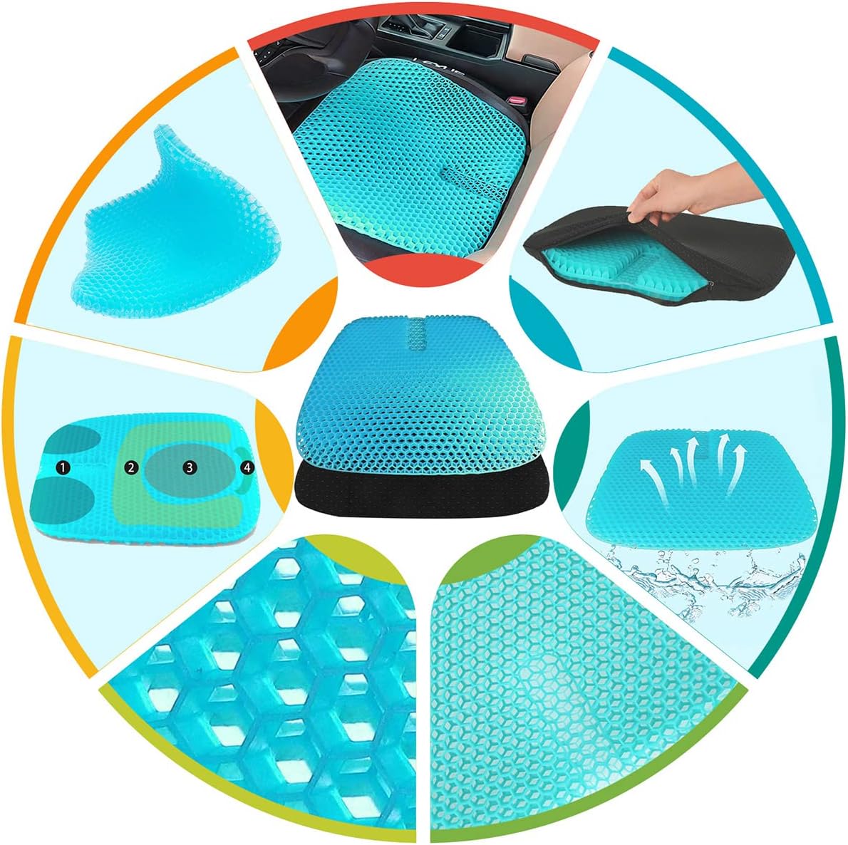 masteymoh Gel Seat Cushion for Long Sitting, Gel Cushions for Pressure Sores Relief, 18.5x17.3x1.2 Inches Cooling Gel Car Seat Cushion…