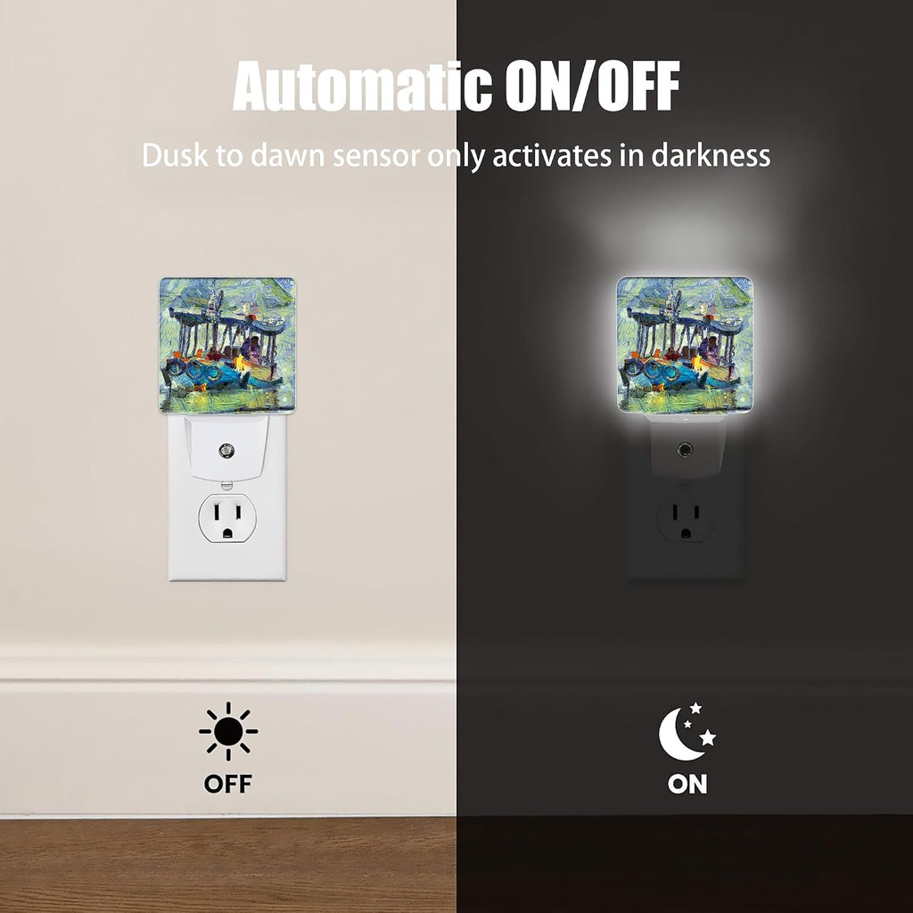 Retro Country Riverside Night Light Plug in Wall Lamp Smart Dusk to Dawn Sensor for Home Decorative, Kids Room Bedroom Bathroom Kitchen…