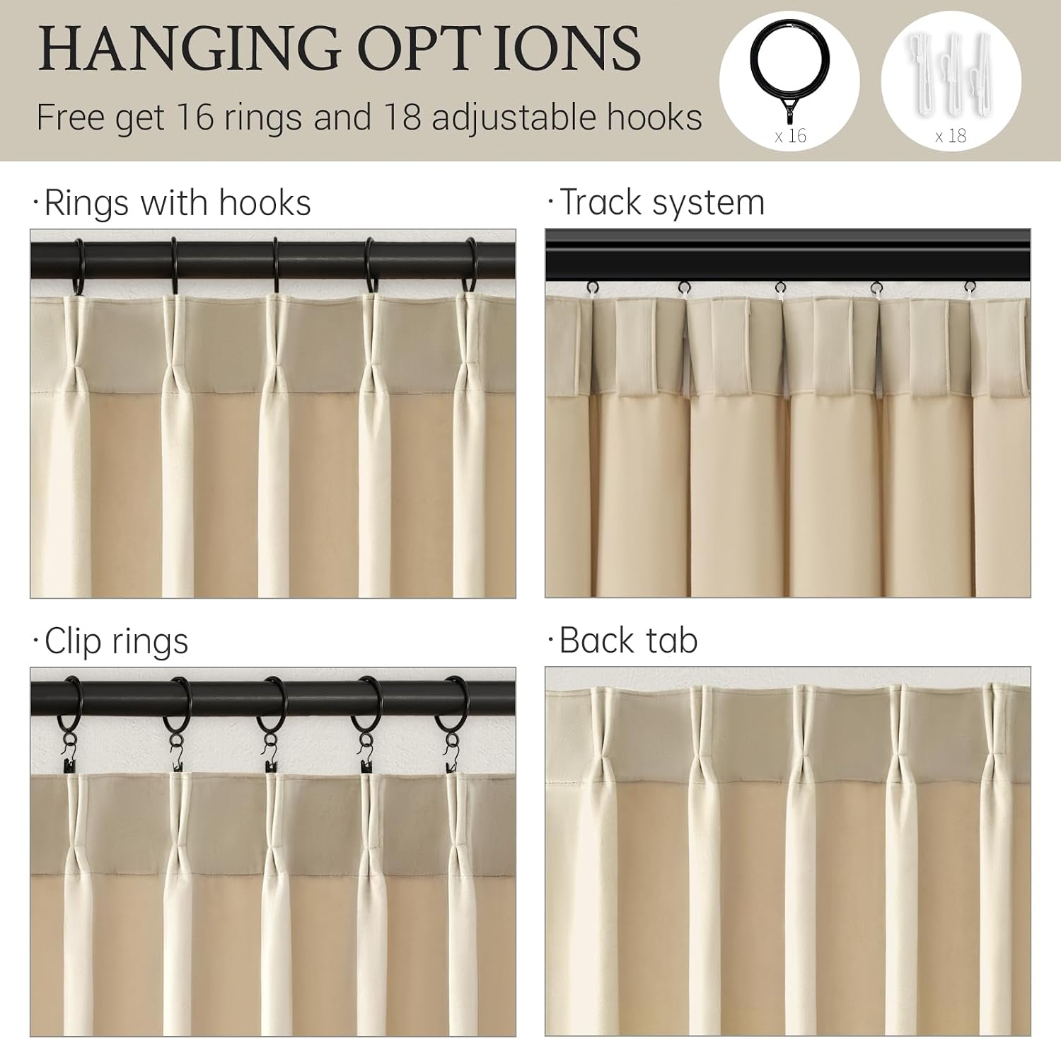 Drapenova 102 Inch Long Custom Velvet Curtains, Beige Room Darkening Noise-Reducing Pleated Drapes with Hooks and Back Tab, Modern Wh…