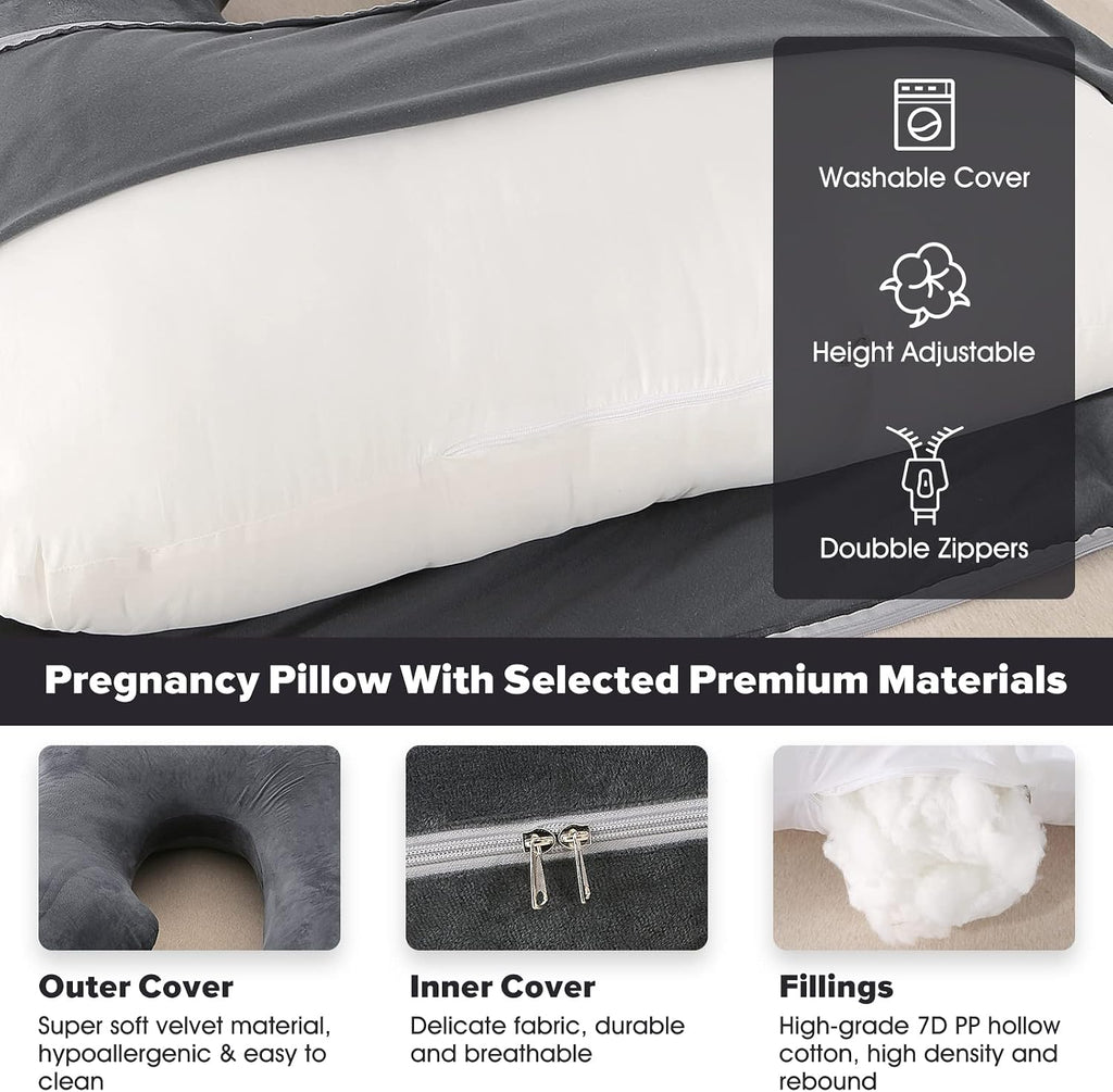 U-Shaped Full Body Pregnancy Pillow for Sleeping – 57" Maternity Pillow with Removable Cover, Support for Back, Legs, Belly & Hips…