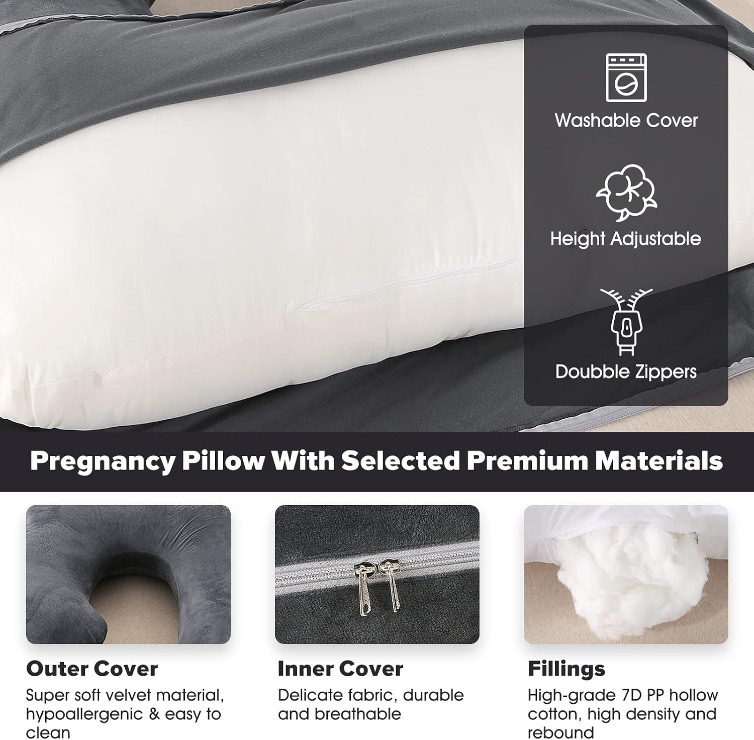 U-Shaped Full Body Pregnancy Pillow for Sleeping – 57" Maternity Pillow with Removable Cover, Support for Back, Legs, Belly & Hips…