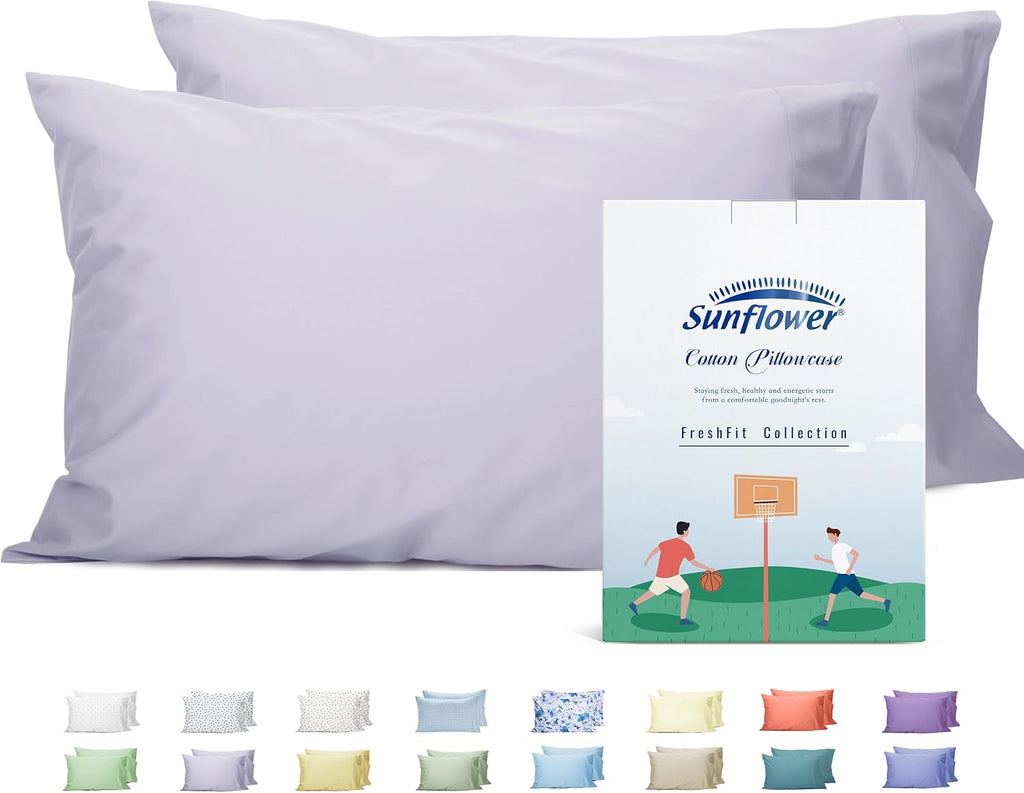 Sunflower King Pillowcases Set of 2, 100% Cotton King Size Pillow Cases 2, 20×40 inches Light Purple, Soft and Breathable