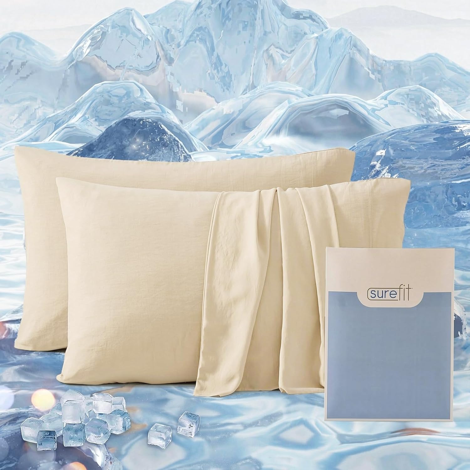 Surefit Washed Ultra-Chill Cooling Pillowcase Set of 2 for Hot Sleepers, Crisp and Silky Pillow Cover with Envelope Closure, King Size…