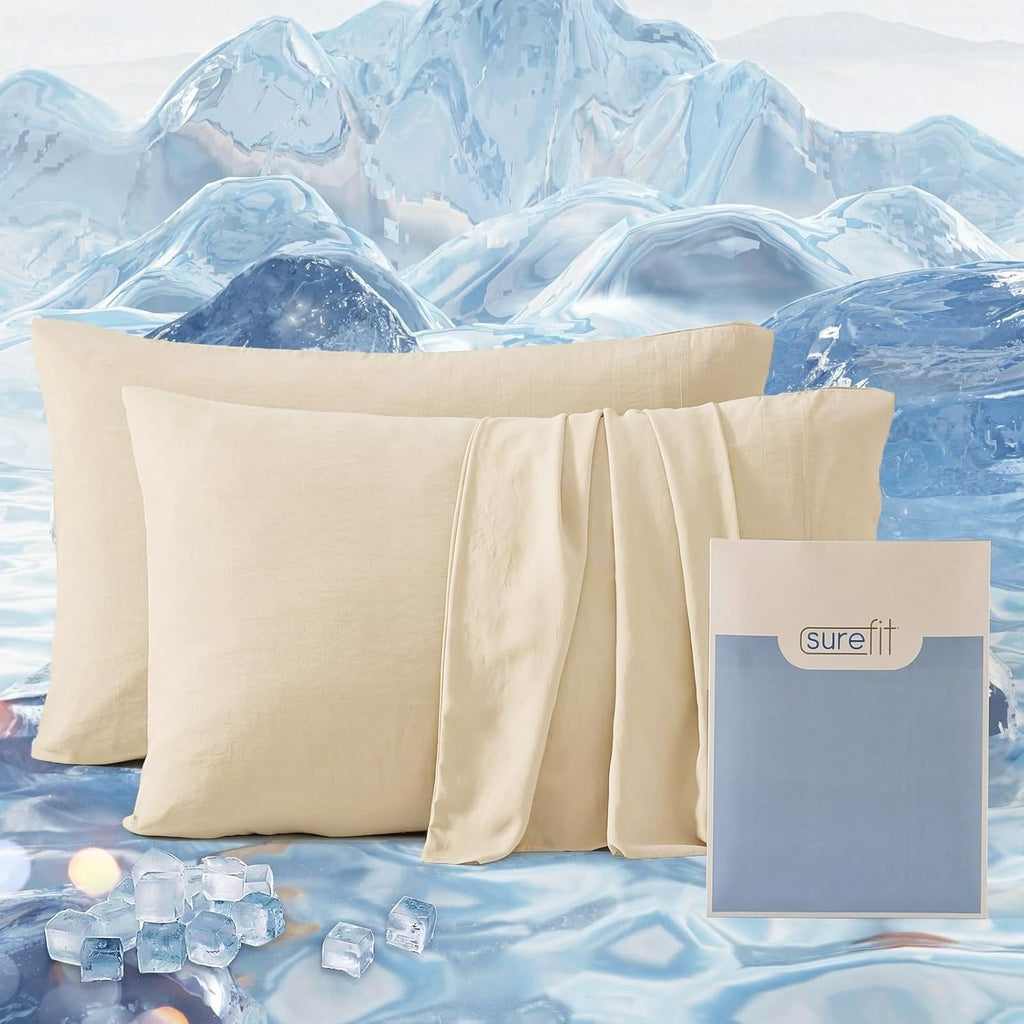 Surefit Washed Ultra-Chill Cooling Pillowcase Set of 2 for Hot Sleepers, Crisp and Silky Pillow Cover with Envelope Closure, Standard…