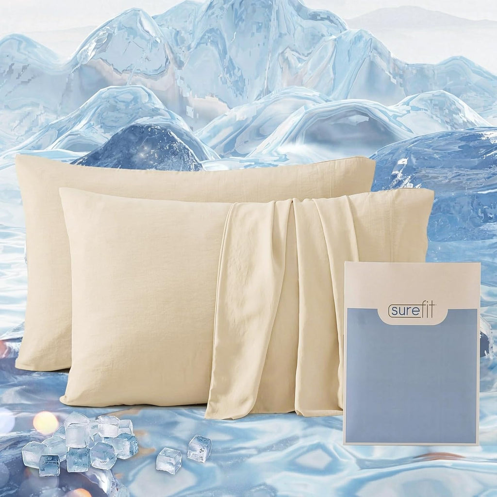 Surefit Washed Ultra-Chill Cooling Pillowcase Set of 2 for Hot Sleepers, Crisp and Silky Pillow Cover with Envelope Closure, Queen Size…