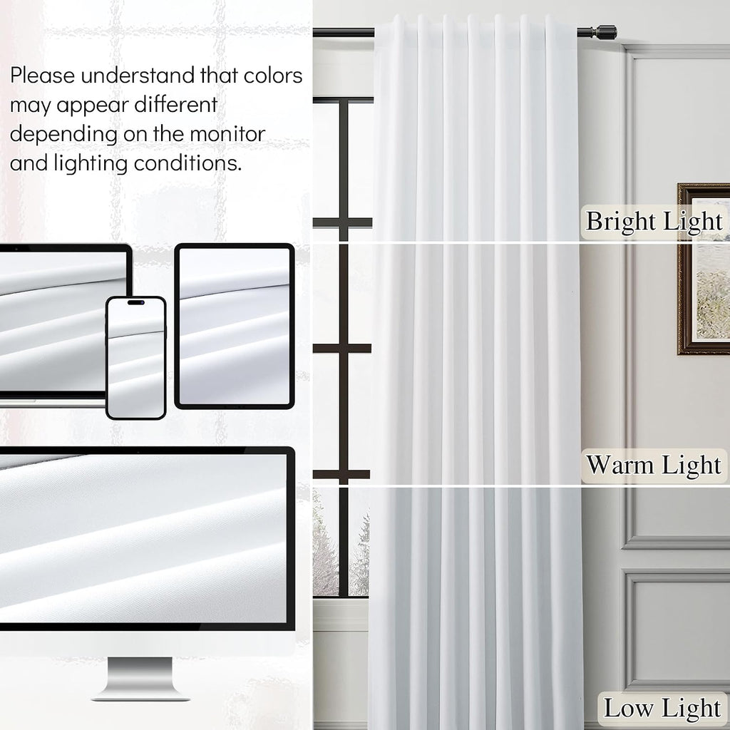 Guken Beige White 100% Blackout Linen Curtains 90 Inches Long 2 Panels Room Darkening Curtain for Bedroom Living Room Back Tab Hook Belt Bl…
