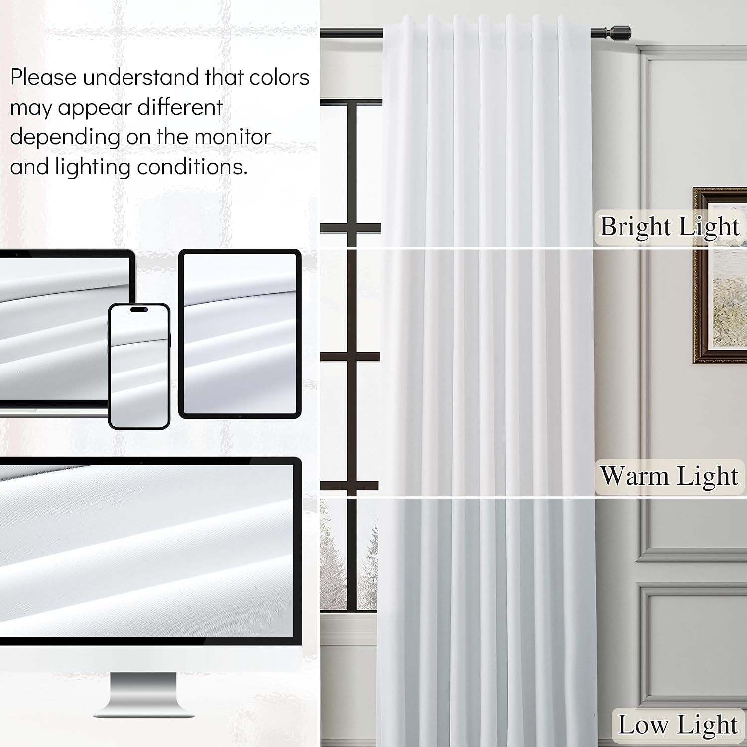 Guken Beige White 100% Blackout Linen Curtains for Living Room 96 Inches Long 2 Panels Set Hook Belt Back Tab Light Blocking Black Out Curt…