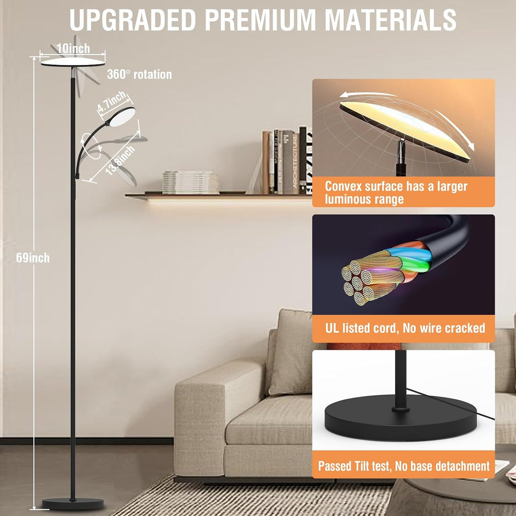 Marctronic Floor Lamps for Living Room, 44W/4500LM Super Bright 2 in 1 LED Floor Lamp with Remote, Stepless Dimmable, 69" Tall Standing Flo…