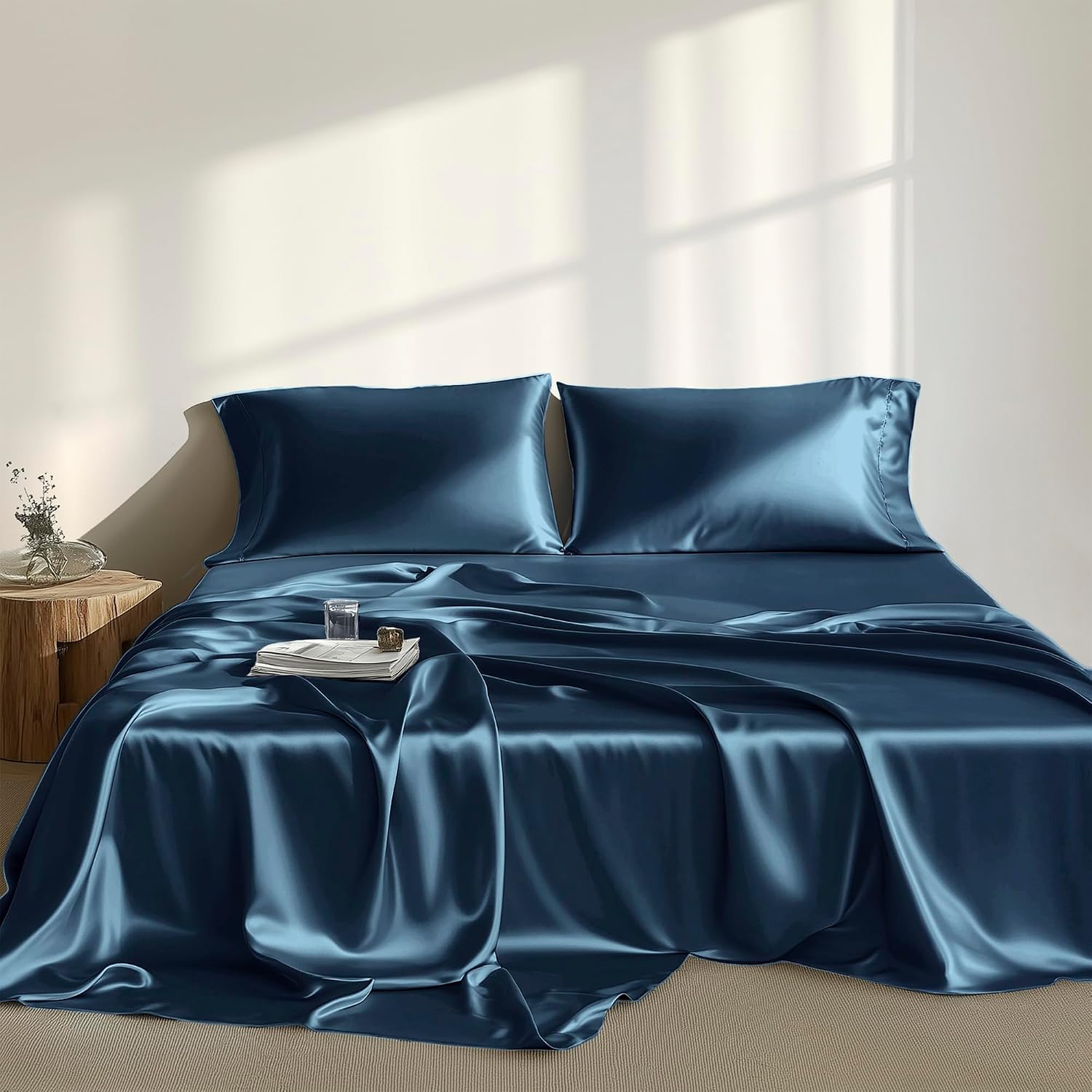 Madisonpark Madison Park Satin Sheets Twin Size, Luxurious Silky Bed Sheets, Elastic 14" Pocket fits up to 16" Mattress, Wrinkle-Free, Soft…