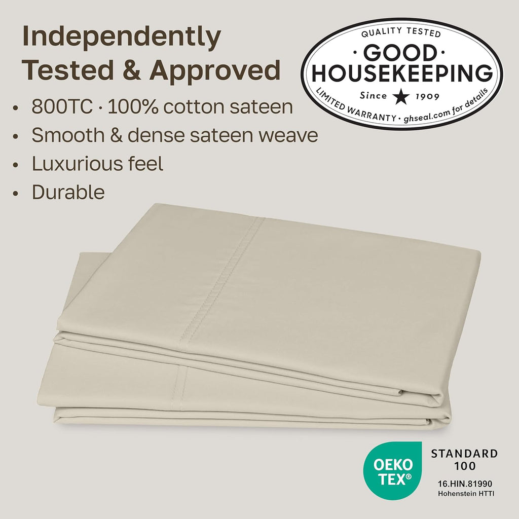 CaliforniaDesignDen California Design Den Pillow Cases Standard Size Set of 2-800 Thread Count Sateen, Natural 100% Cotton Pillowcases, Fit…