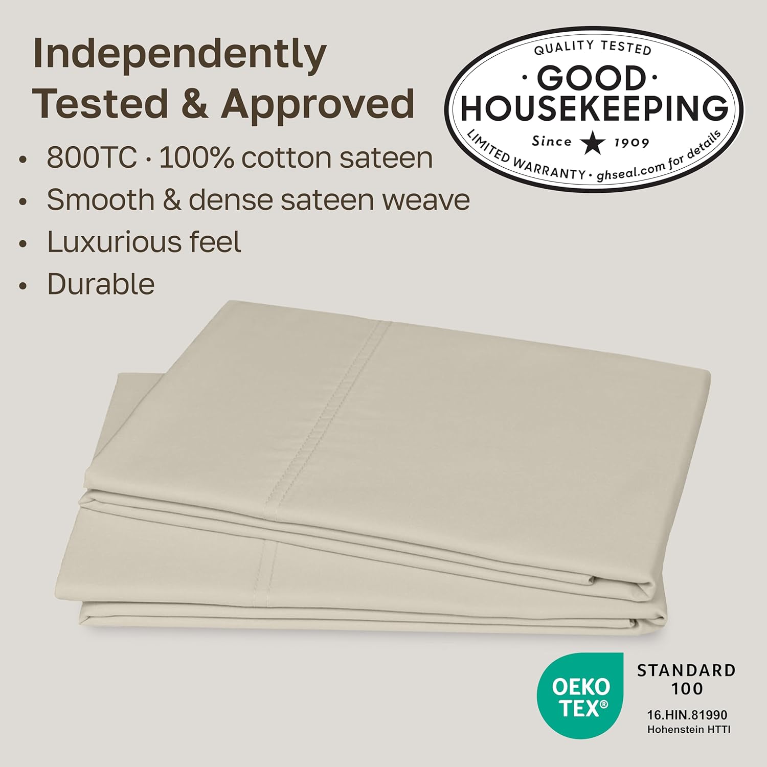 CaliforniaDesignDen California Design Den Pillow Cases Standard Size Set of 2-800 Thread Count Sateen, Natural 100% Cotton Pillowcases, Fit…