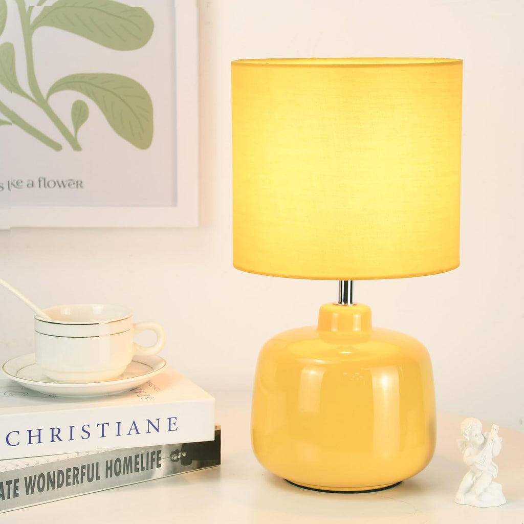 Oslo Small Ceramic Table Lamp for Living Room and Bedroom, Modern Kids Night Table Lamp, Φ7.09×H13.39IN, Bulb Excluded, Yellow
