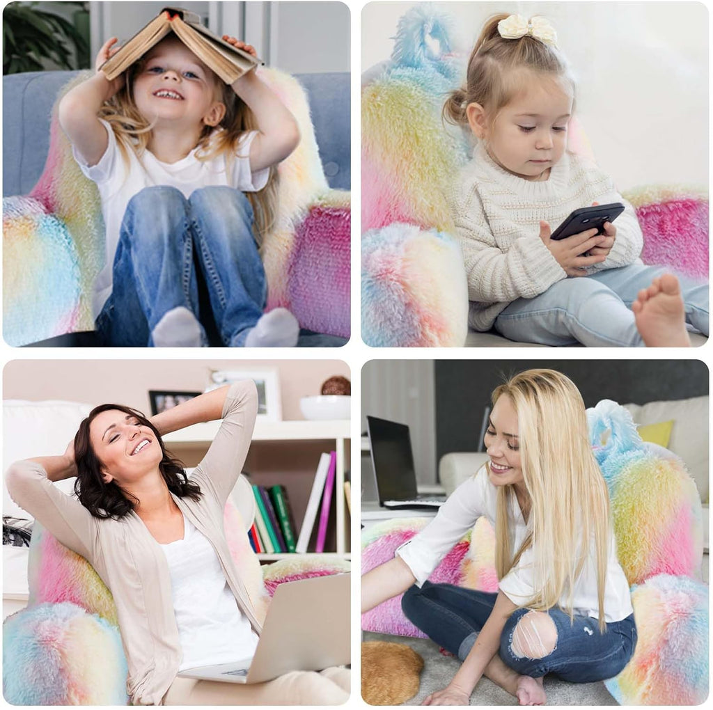 Bedriping Reading Pillow for Bed - Faux Fur Backrest Pillow with Arms, Reading & Bed Rest Pillows Rainbow Colors, Fluffy Sit Up Pillow, Stu…