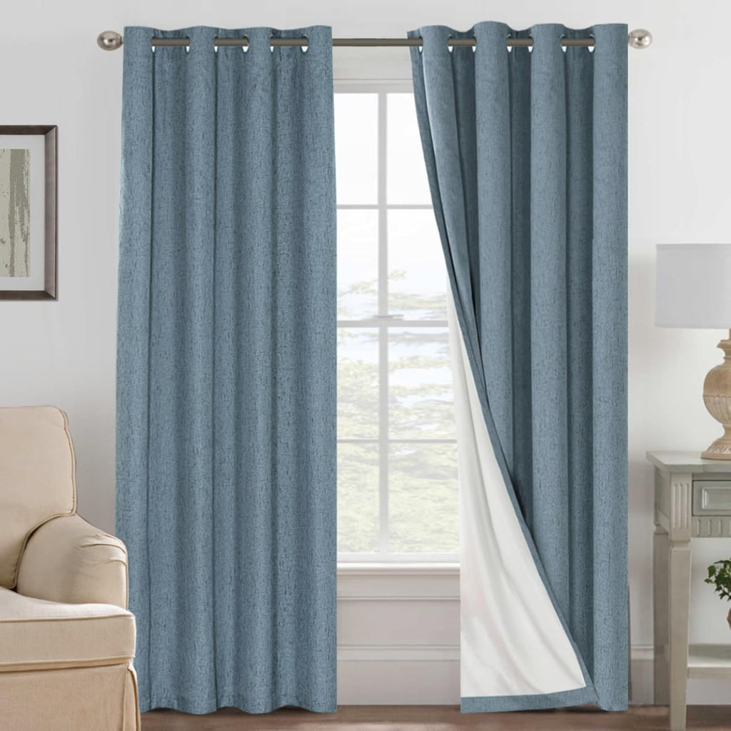 H.VERSAILTEX Linen Blackout Curtains 96 Inches Long 100% Blackout Thermal Insulated Textured Linen Look Curtain Draperies Anti-Rust…