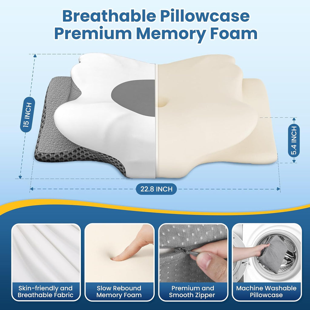 TranquilZone Memory Foam Bed Pillow – Contour Support Pillow for Side & Back Sleepers, Soft Ergonomic Design, Cooling Breathable Cov…