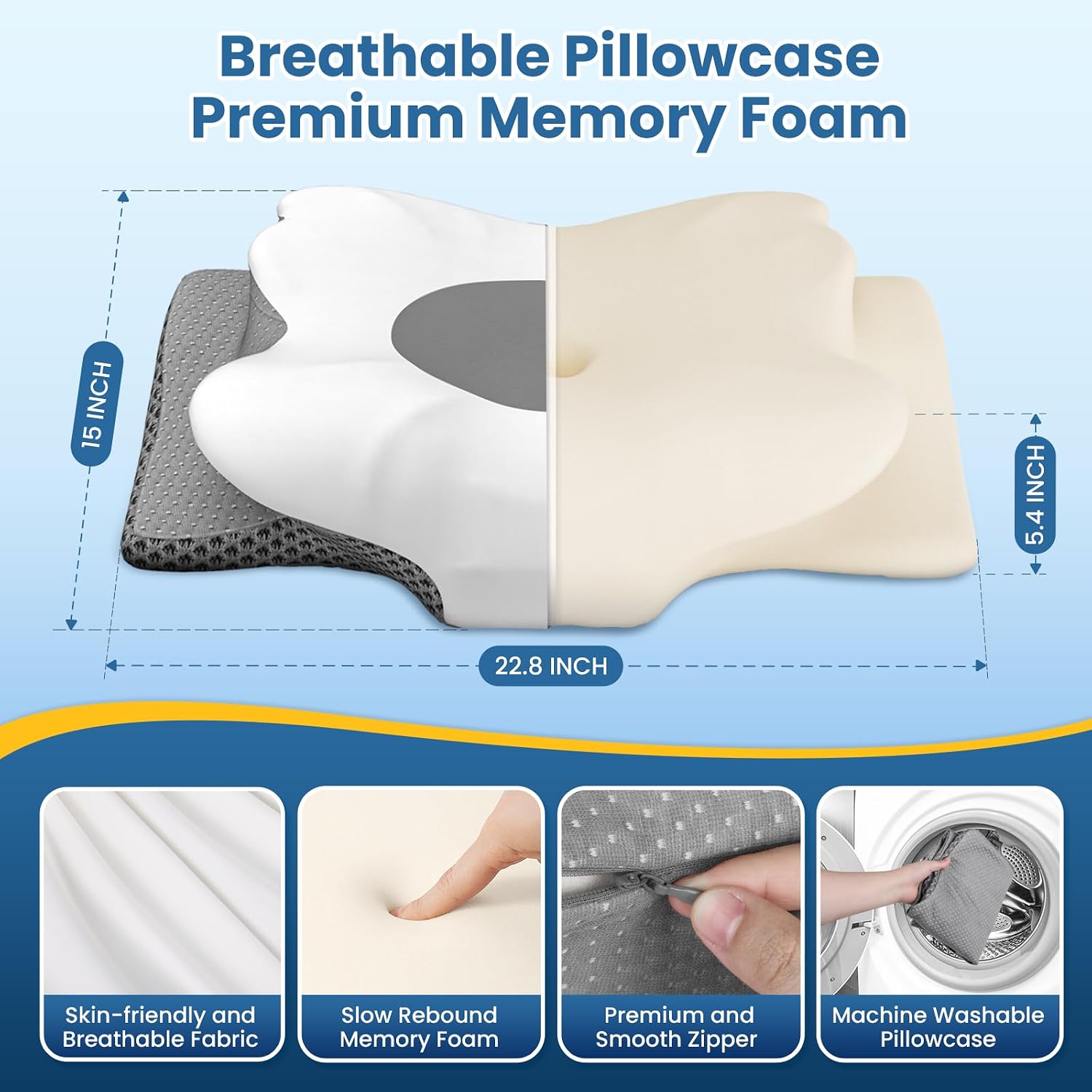 TranquilZone Memory Foam Bed Pillow – Contour Support Pillow for Side & Back Sleepers, Soft Ergonomic Design, Cooling Breathable Cov…