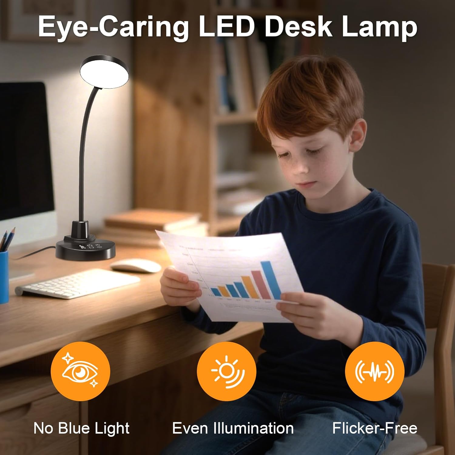 15W LED Desk Lamp with USB Charging Ports – Dimmable Table Lamp with 3 Color Temps, 5 Brightness, 4 Timers, Flexible Gooseneck Light with…