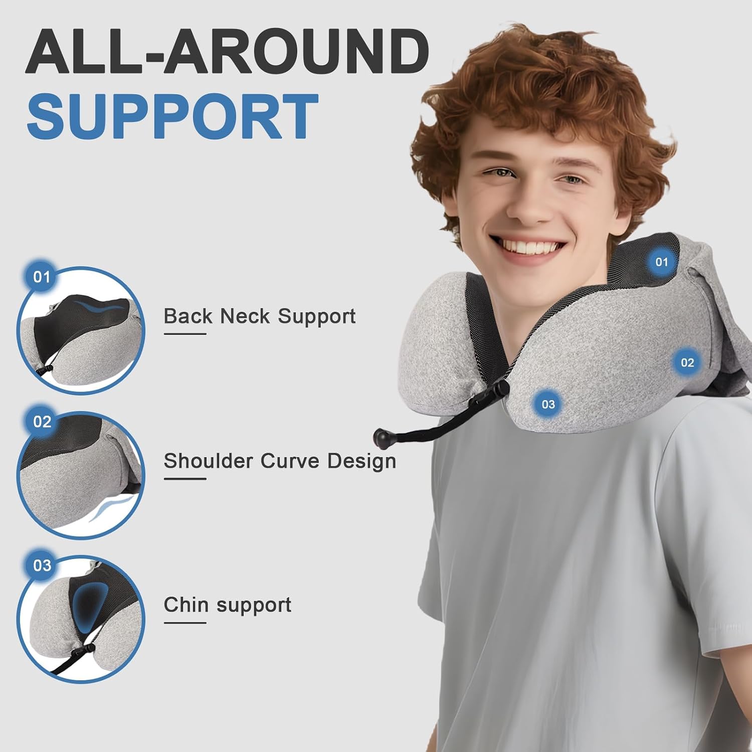 Travel Neck Pillow with 100% Light-Blocking Hood – Ergonomic Memory Foam Support Pillow for Airplane, Long Flights, Road Trips, Office…