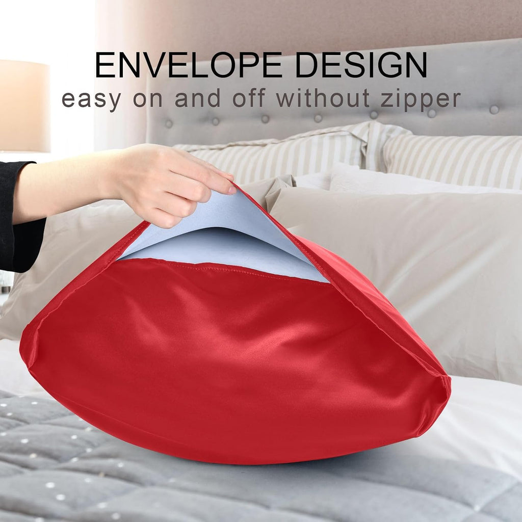 Red Color Pillow Covers Silk Pillowcase for Hair and Skin Soft Smooth Cooling Satin Pillowcase Queen Size Pillow Case for Women Boys…