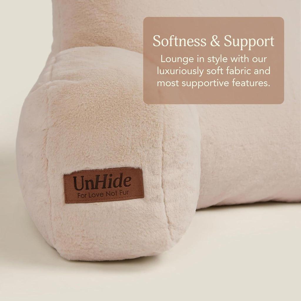 UnHide Squish Backrest Pillow - A Large Pillow with Arms for Sitting Up in Bed, Reading or Lounging - Removable, Washable Faux Fur Cover…