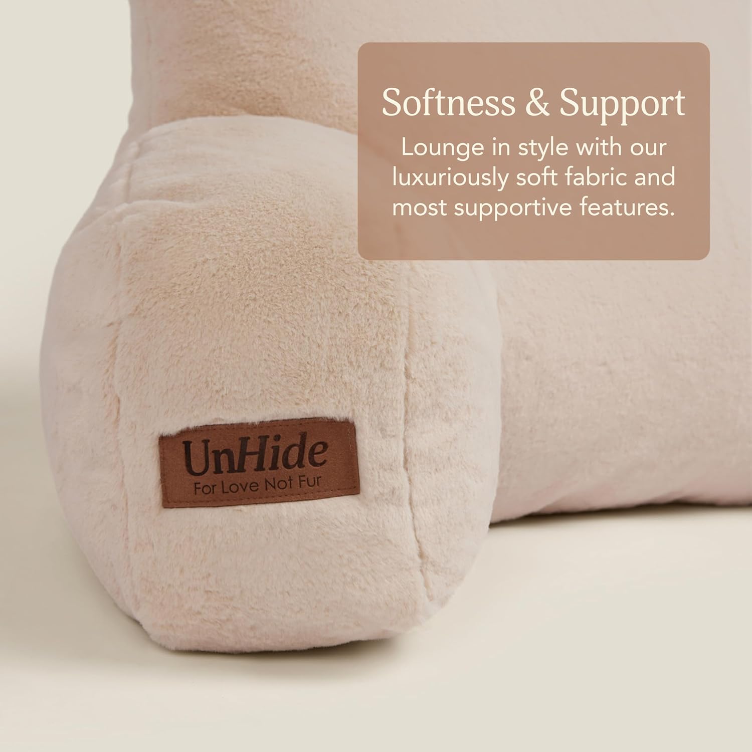 UnHide Squish Backrest Pillow - A Large Pillow with Arms for Sitting Up in Bed, Reading or Lounging - Removable, Washable Faux Fur Cover…